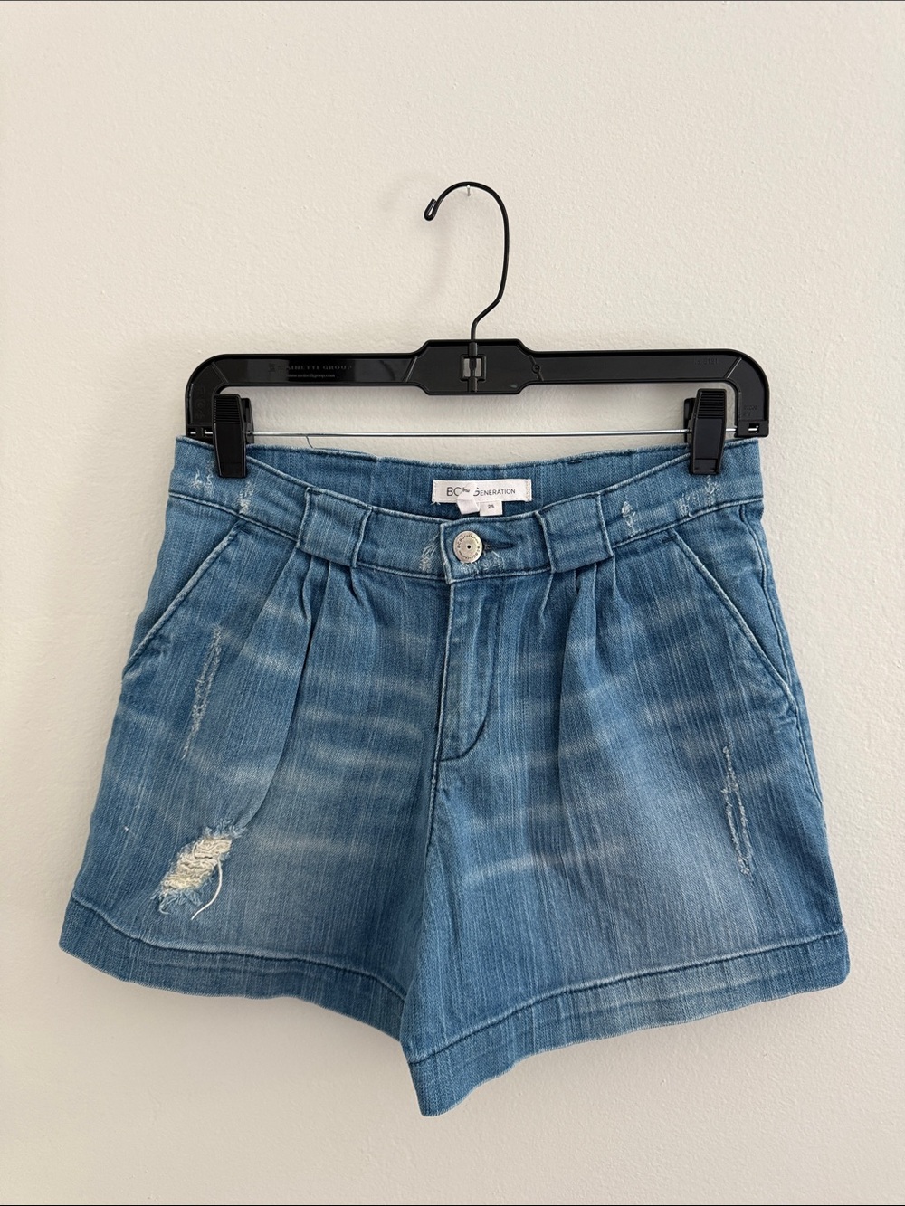 BCBGeneration Distressed Light Blue Denim Shorts